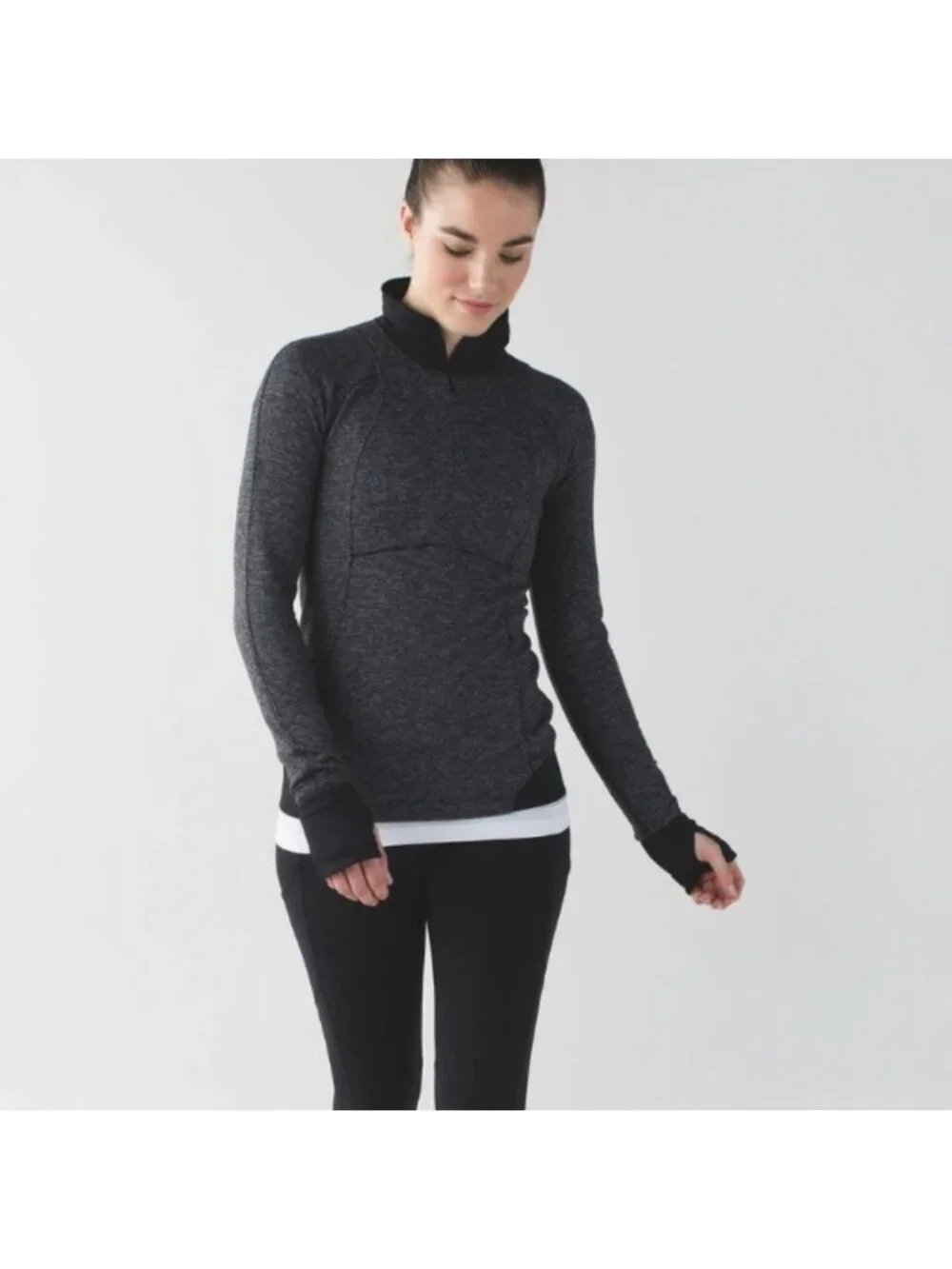 Lululemon Runderful 1/2 Zip Mini Check Pique Black Heathered Black / Black